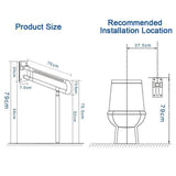 Medical Safety Toilet Grab Bar Handicap Bathroom Seat Support Foldable Skid Resistance Toilet Bathroom Bar Bathroom Hand Grips for Disability Aid and Elderly Assistance (White 75CM)