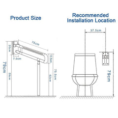 Medical Safety Toilet Grab Bar Handicap Bathroom Seat Support Foldable Skid Resistance Toilet Bathroom Bar Bathroom Hand Grips for Disability Aid and Elderly Assistance (White 75CM)