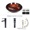 Elecwish 812799022763 Bathroom Vessel Sink with Faucet Mounting Ring and Pop Up Drain, Tempered Glass Basin, 16.5