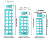 purifyou Premium Glass Water Bottle with Silicone Sleeve & Stainless Steel Lid Insert, 12/22 / 32 oz (5 Pack Aqua Blue, 32 oz)
